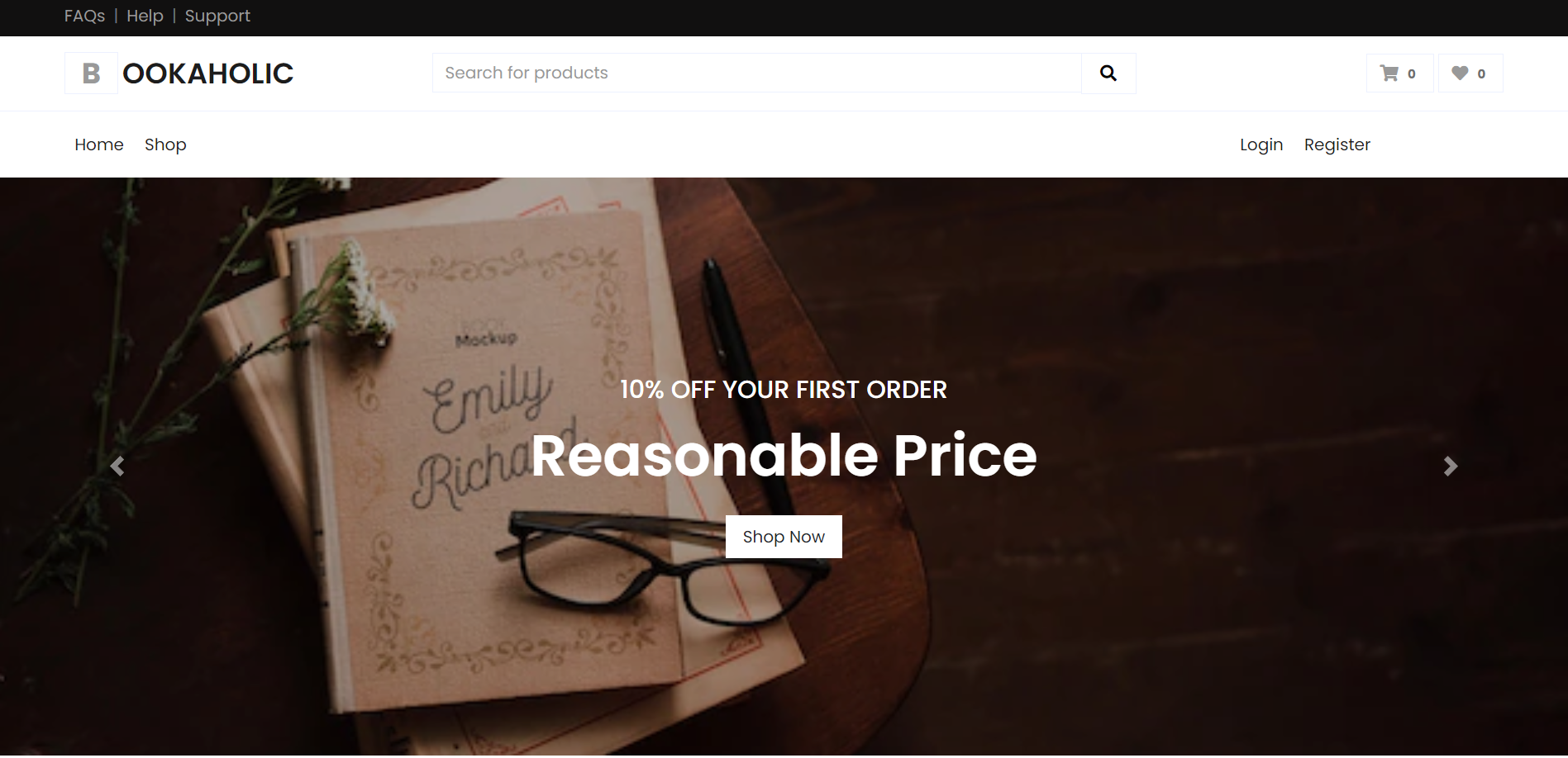 bookaholic e-commerce website
